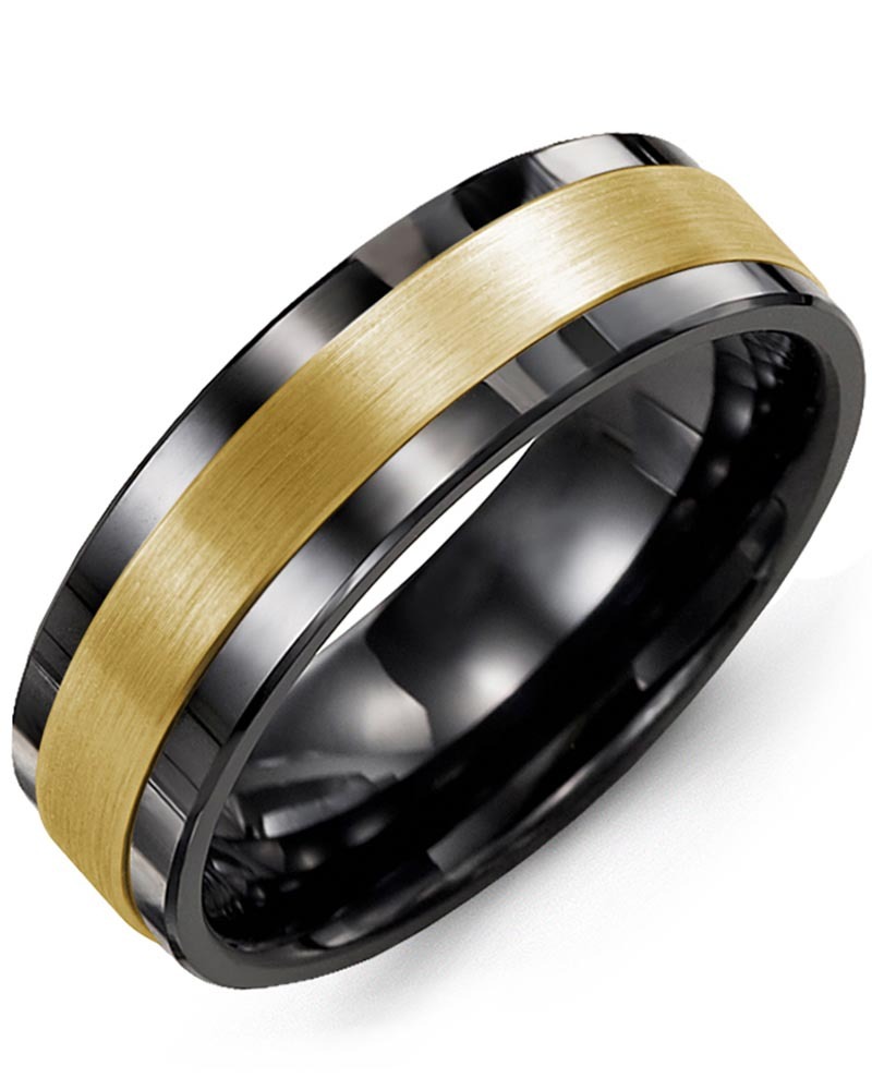 Men's & Women's Black Ceramic & Yellow Gold Wedding Band