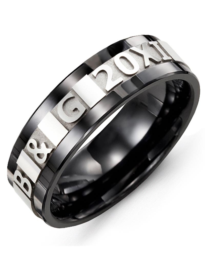 Men's & Women's Black Ceramic & White Gold Wedding Band