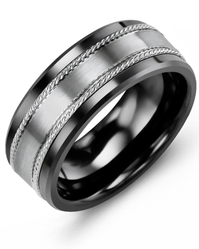 Men's & Women's Black Ceramic & White Gold Wedding Band