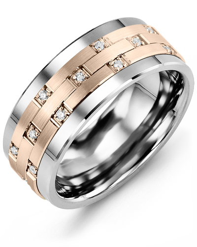 Men's & Women's Cobalt & Rose Gold + 11 Diamonds 0.11ct Wedding Band
