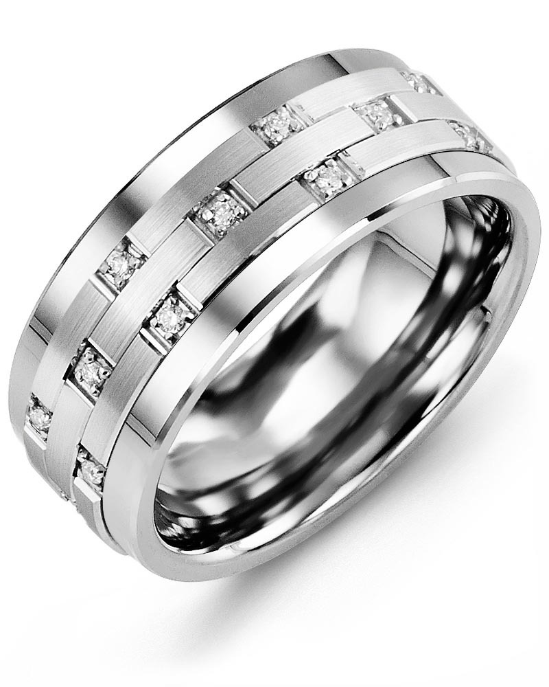 Men's & Women's Cobalt & White Gold + 11 Diamonds 0.11ct Wedding Band from MADANI Rings. Wedding bands, fashion rings, promise rings, made of Tungsten, Ceramic, Cobalt, and Gold. View the collection at madanirings.com