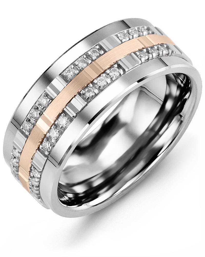 Men's & Women's Cobalt & White/Rose Gold + 24 Diamonds 0.24ct Wedding Band