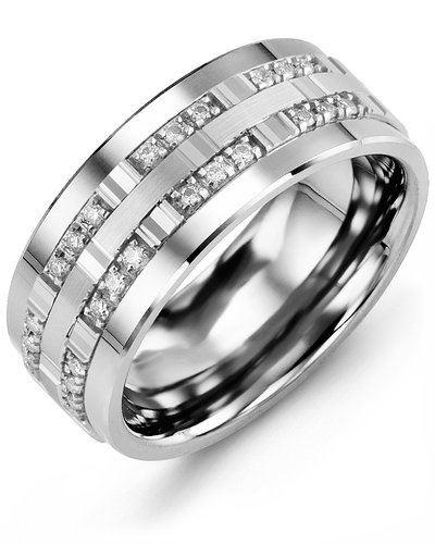 Men's & Women's Tungsten & White Gold + 24 Lab Grown Diamonds 0.24ct Wedding Band