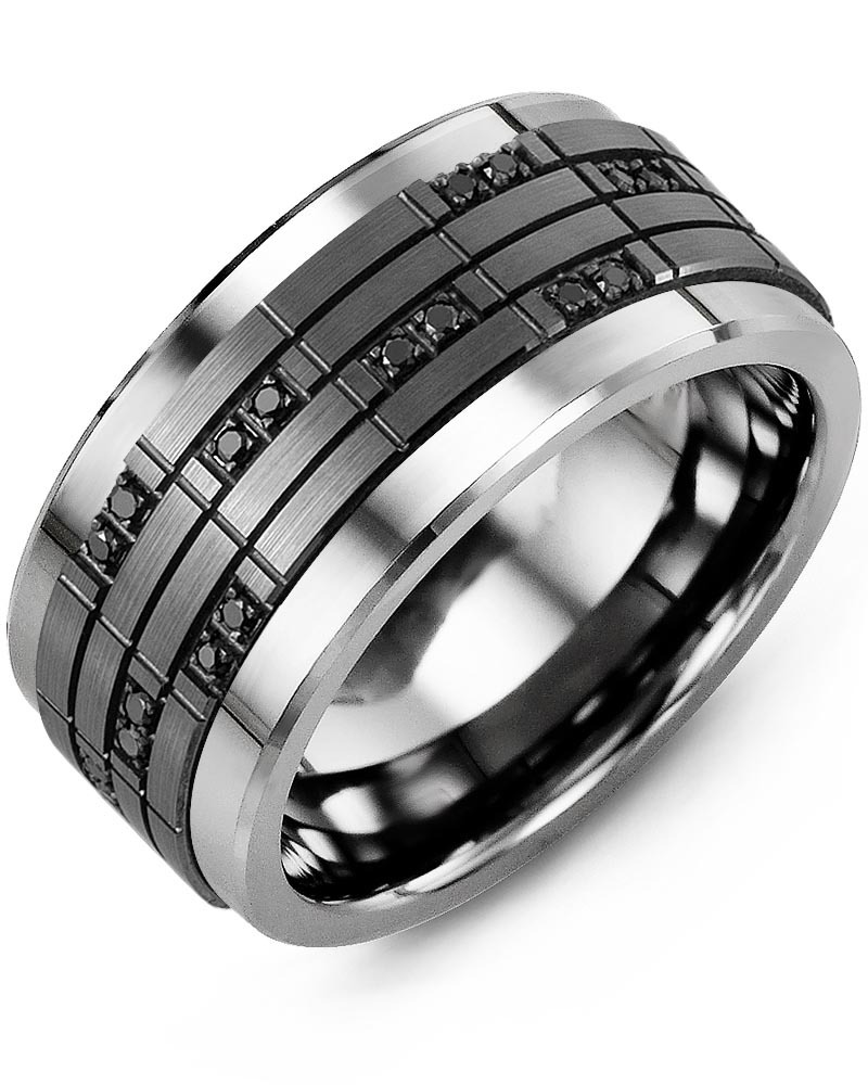 Men's & Women's Tungsten & Black Gold + 20 Black Diamonds 0.20ct Wedding Band