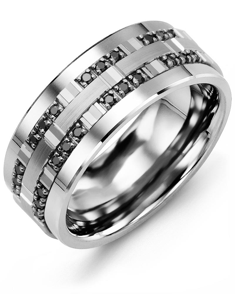 Men's & Women's Tungsten & White Gold + 24 Black Diamonds 0.24ct Wedding Band from MADANI Rings. Wedding bands, fashion rings, promise rings, made of Tungsten, Ceramic, Cobalt, and Gold. View the collection at madanirings.com