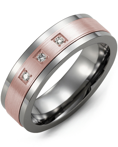 Men's & Women's Tungsten & Rose Gold + 3 Diamonds 0.06ct Wedding Band