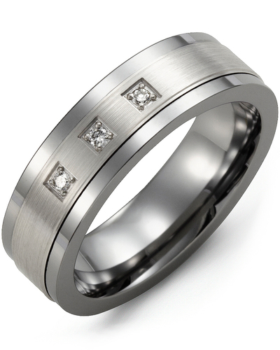 Men's & Women's Tungsten & White Gold + 3 Diamonds 0.06ct Wedding Band