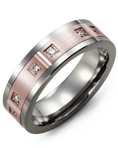 Men's & Women's Tungsten & Rose Gold + 6 Diamonds 0.12ct Wedding Band