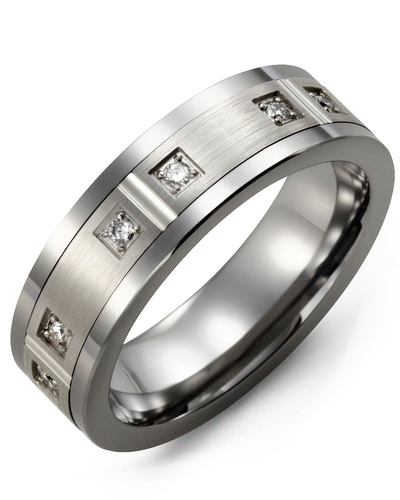 Men's & Women's Tungsten & White Gold + 6 Diamonds 0.12ct Wedding Band