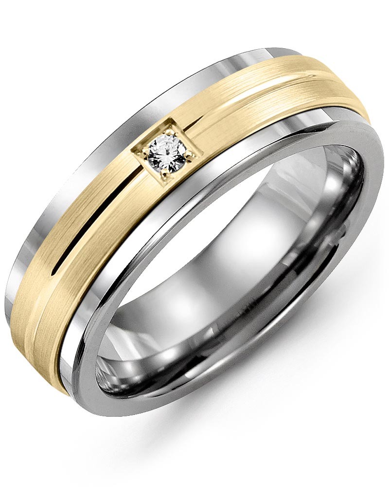 Men's & Women's Cobalt & Yellow Gold + 1 Diamond 0.05ct Wedding Band