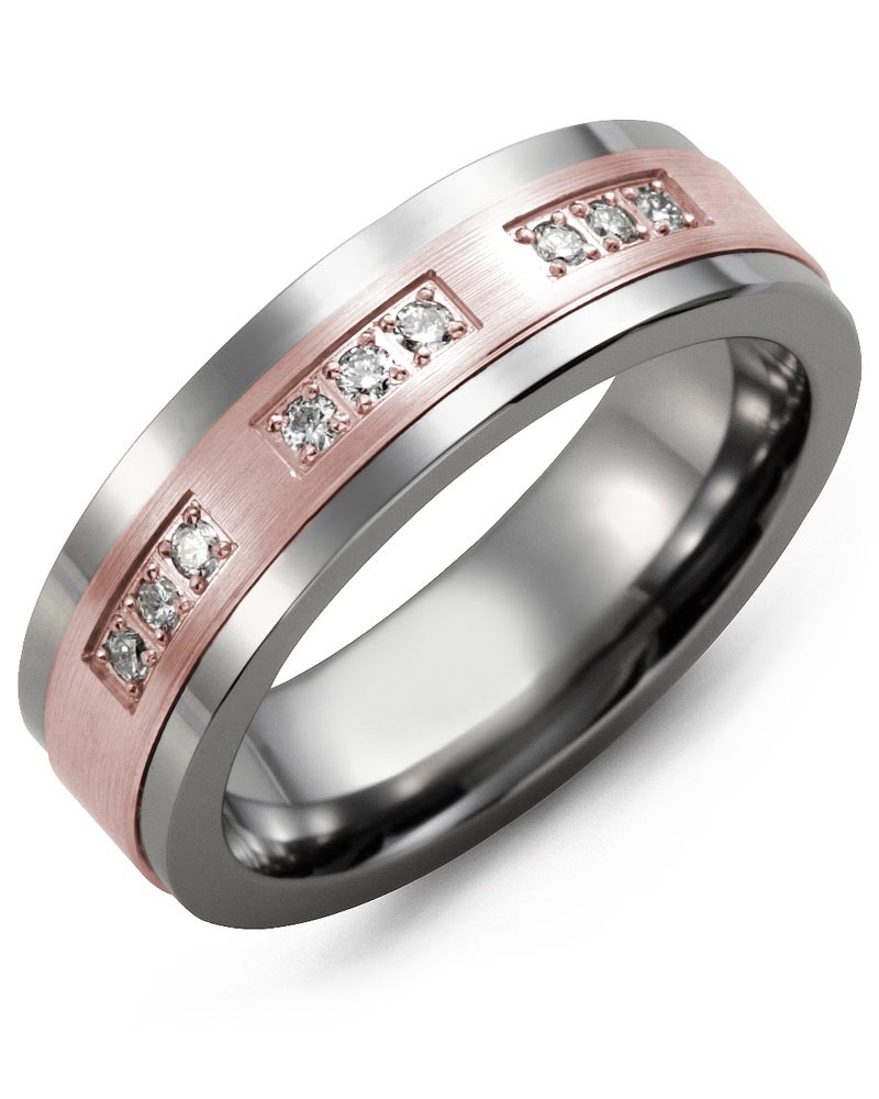 Men's & Women's Cobalt & Rose Gold + 9 Diamonds 0.18ct Wedding Band