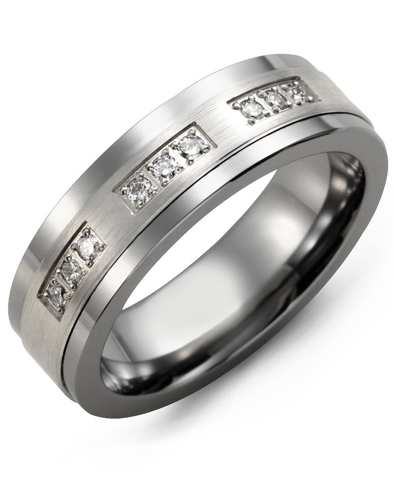 Men's & Women's Cobalt & White Gold + 9 Diamonds 0.18ct Wedding Band