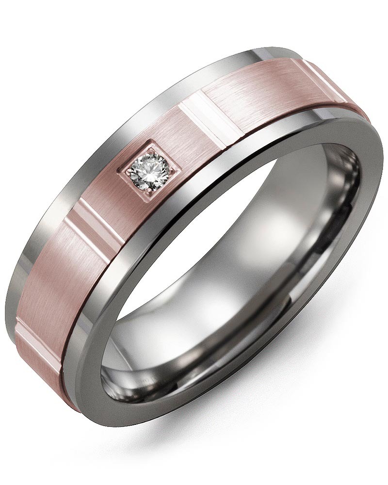 Men's & Women's Cobalt & Rose Gold + 1 Diamond 0.05ct Wedding Band