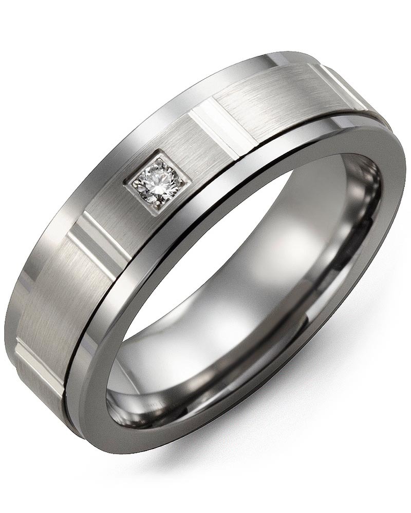 Men's & Women's Cobalt & White Gold + 1 Diamond 0.05ct Wedding Band from MADANI Rings. Wedding bands, fashion rings, promise rings, made of Tungsten, Ceramic, Cobalt, and Gold. View the collection at madanirings.com