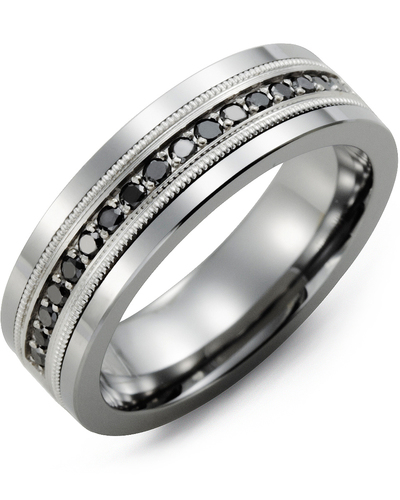 Men's & Women's Tungsten & White Gold + 17 Black Diamonds 0.34ct Wedding Band