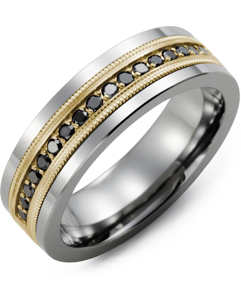 Men's & Women's Tungsten & Yellow Gold + 17 Black Diamonds 0.34ct Wedding Band