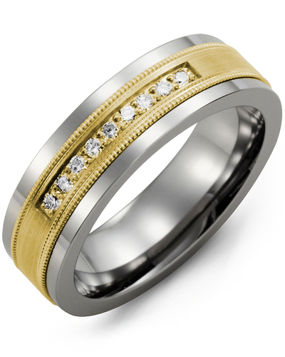 Men's & Women's Cobalt & Yellow Gold + 9 Diamonds 0.18ct Wedding Band
