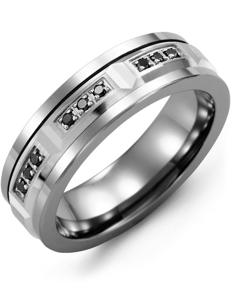 Men's & Women's Cobalt & White Gold + 9 Black Diamonds 0.18ct Wedding Band