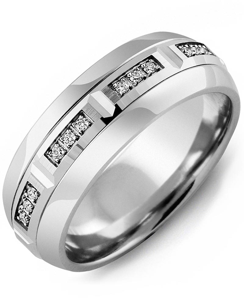 Men's & Women's Cobalt Half Round & White Gold + 12 Diamonds 0.12ct Wedding Band