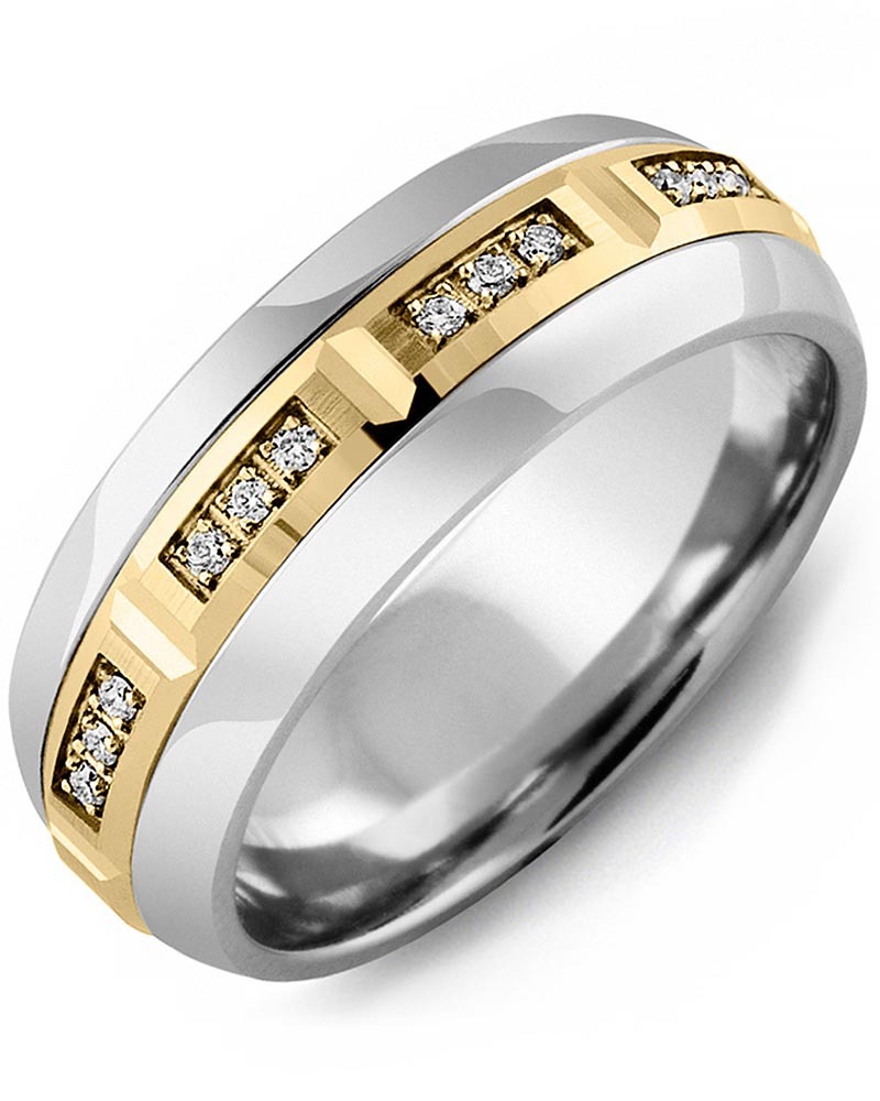 Men's & Women's Cobalt Half Round & Yellow Gold + 12 Diamonds 0.12ct Wedding Band from MADANI Rings. Wedding bands, fashion rings, promise rings, made of Tungsten, Ceramic, Cobalt, and Gold. View the collection at madanirings.com