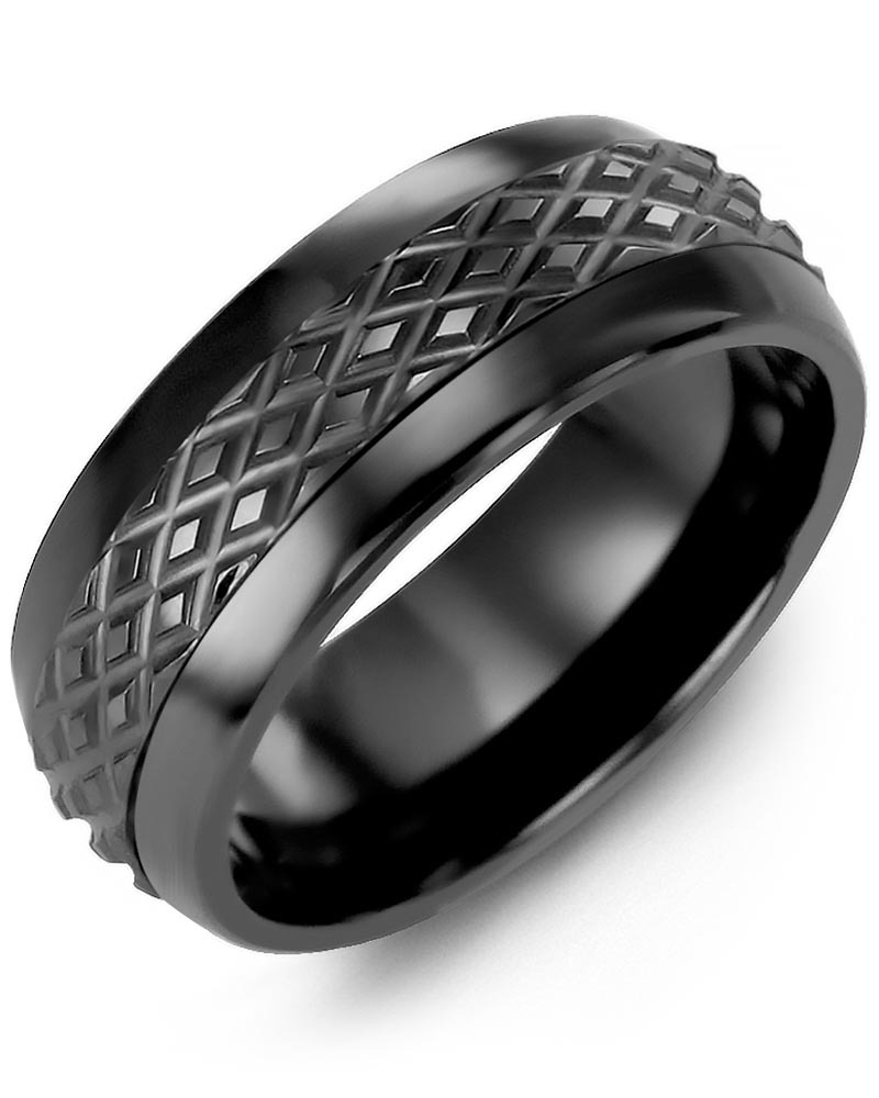 Men's & Women's Black Ceramic Half Round & Black Gold Wedding Band from MADANI Rings. Wedding bands, fashion rings, promise rings, made of Tungsten, Ceramic, Cobalt, and Gold. View the collection at madanirings.com