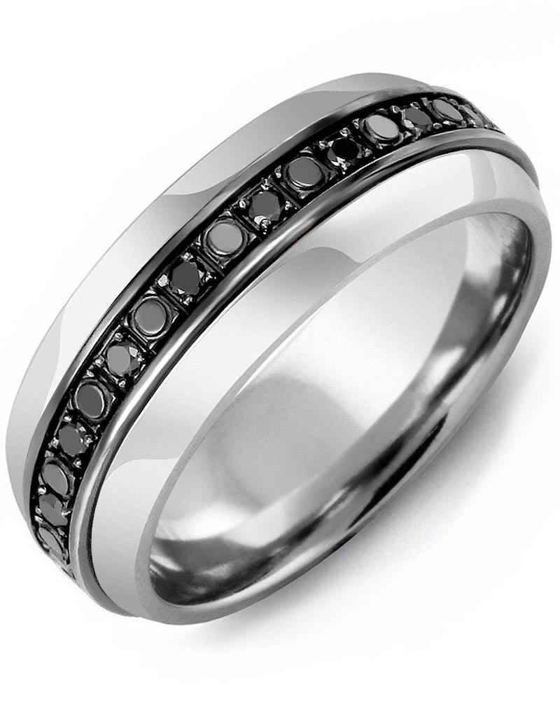 Men's & Women's Tungsten Half Round & Black Gold + 18 Black Diamonds 0.36ct Wedding Band