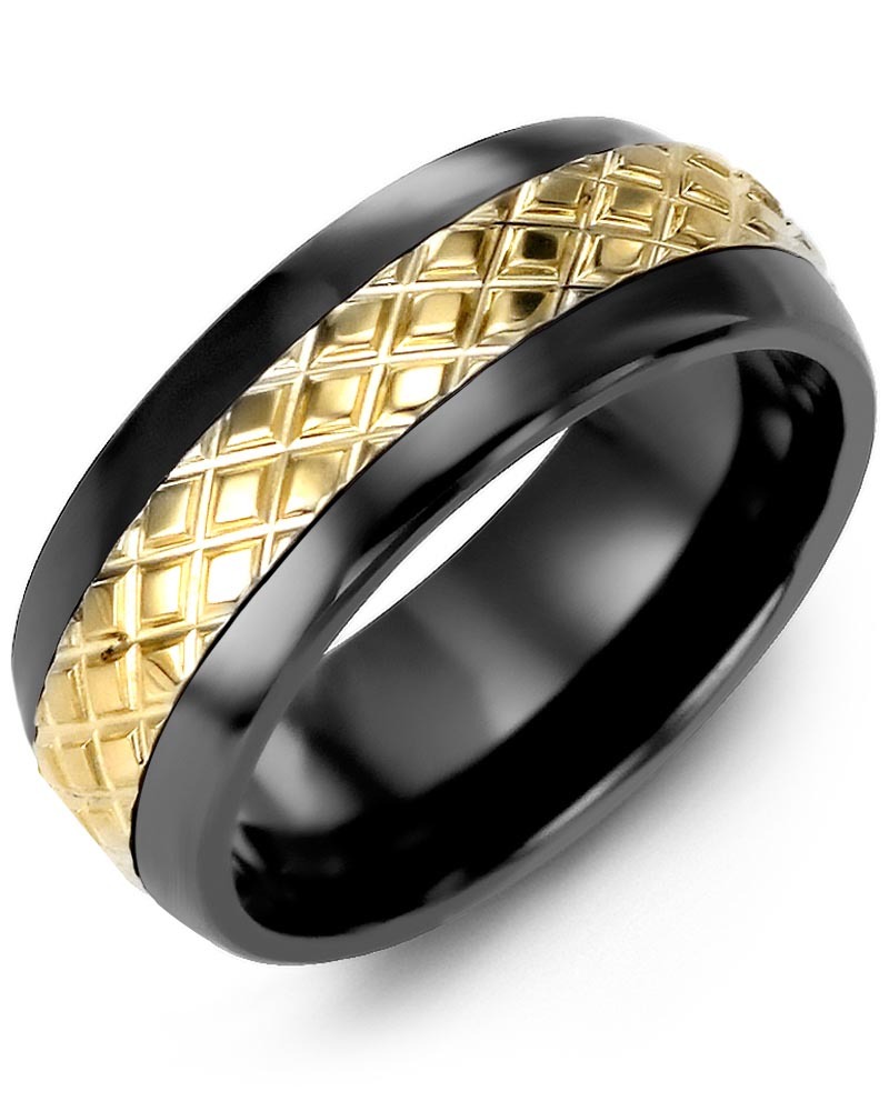 Men's & Women's Black Ceramic Half Round & Yellow Gold Wedding Band