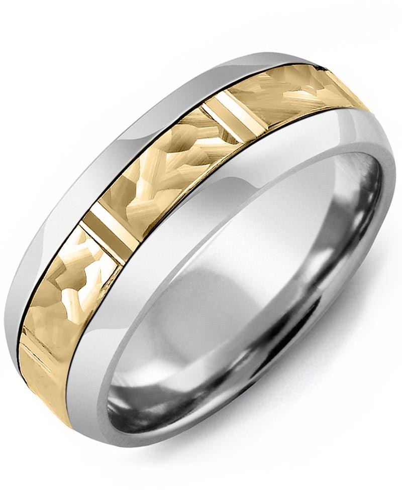 Men's & Women's Cobalt Half Round & Yellow Gold Wedding Band