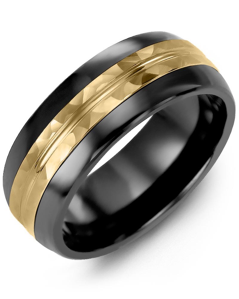 Men's & Women's Black Ceramic Half Round & Yellow Gold Wedding Band