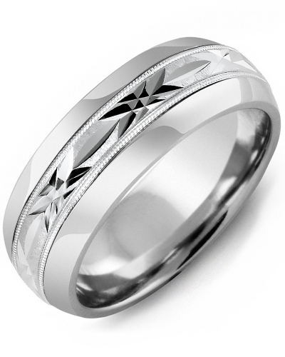 Men's & Women's Classic Diamond Cut Milgrain Wedding Ring in Tungsten Half  Round White Gold 10K 8.5mm Size 10