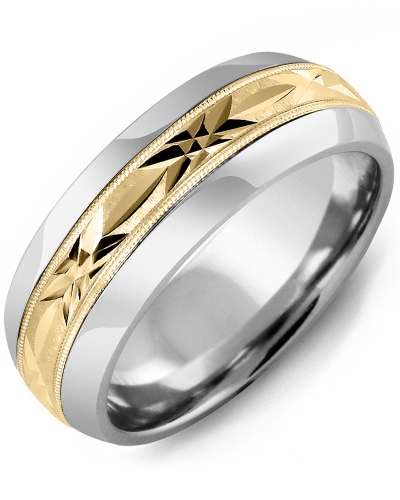 Yellow Gold Wedding Rings Half Brushed Half Polished Diamond Cut Line Centre