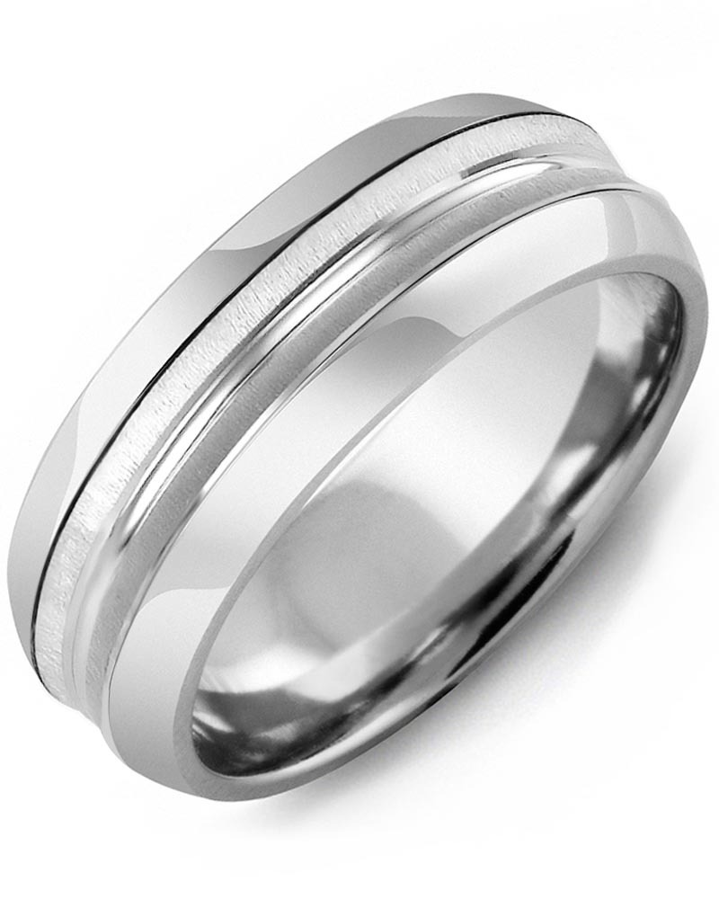 Men's & Women's Cobalt Half Round & White Gold Wedding Band