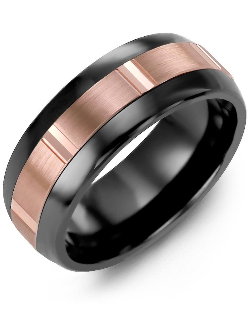 Men's & Women's Black Ceramic Half Round & Rose Gold Wedding Band