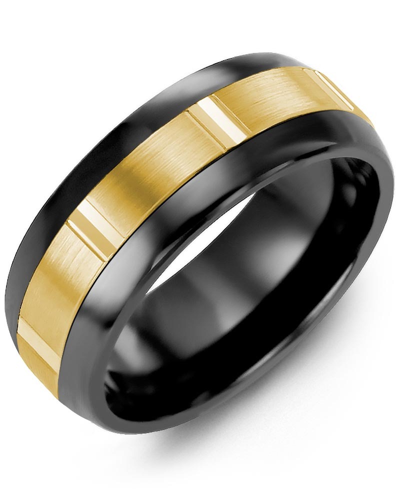 Men's & Women's Black Ceramic Half Round & Yellow Gold Wedding Band