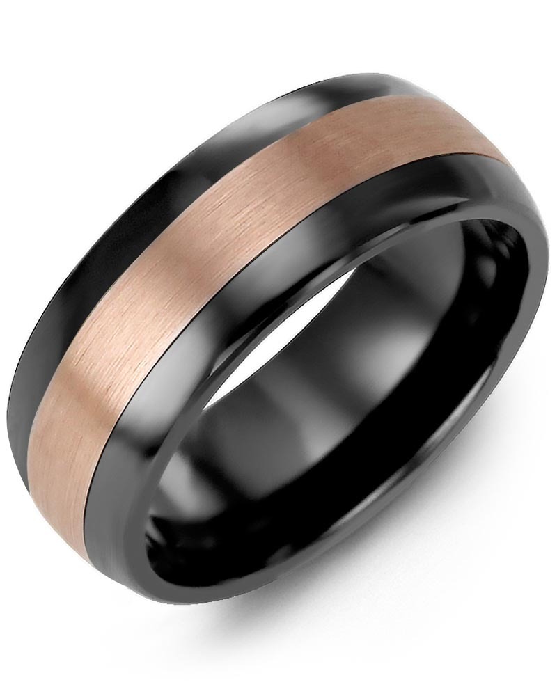 Men's & Women's Black Ceramic Half Round & Rose Gold Wedding Band