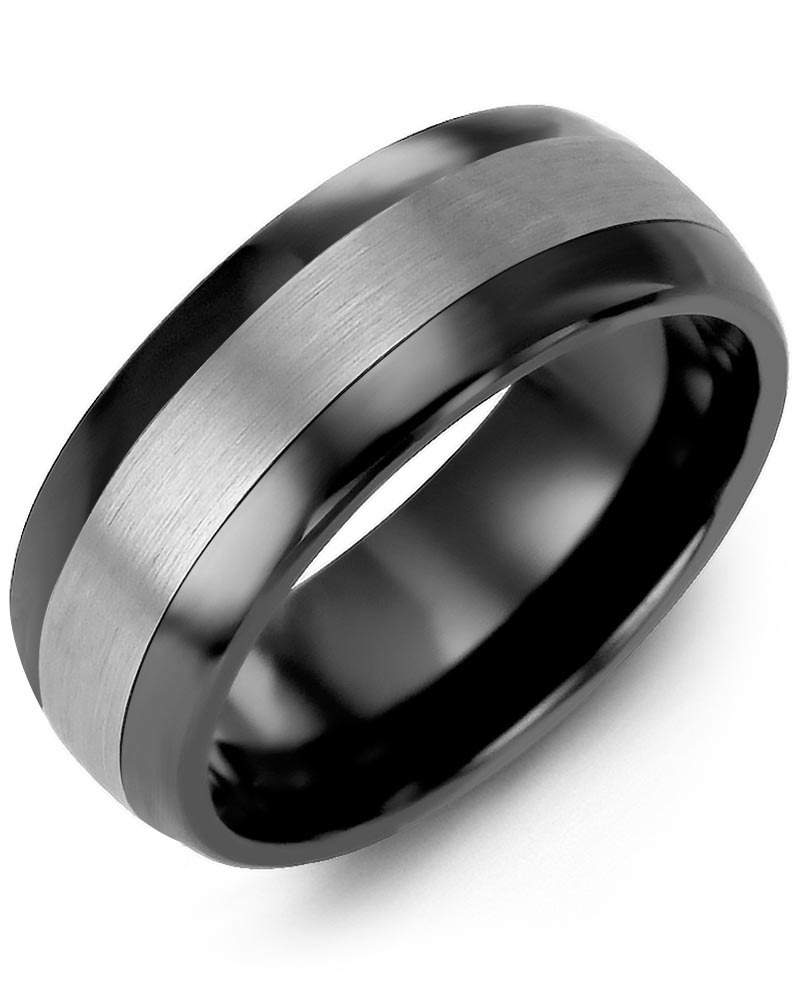 Men's & Women's Black Ceramic Half Round & White Gold Wedding Band
