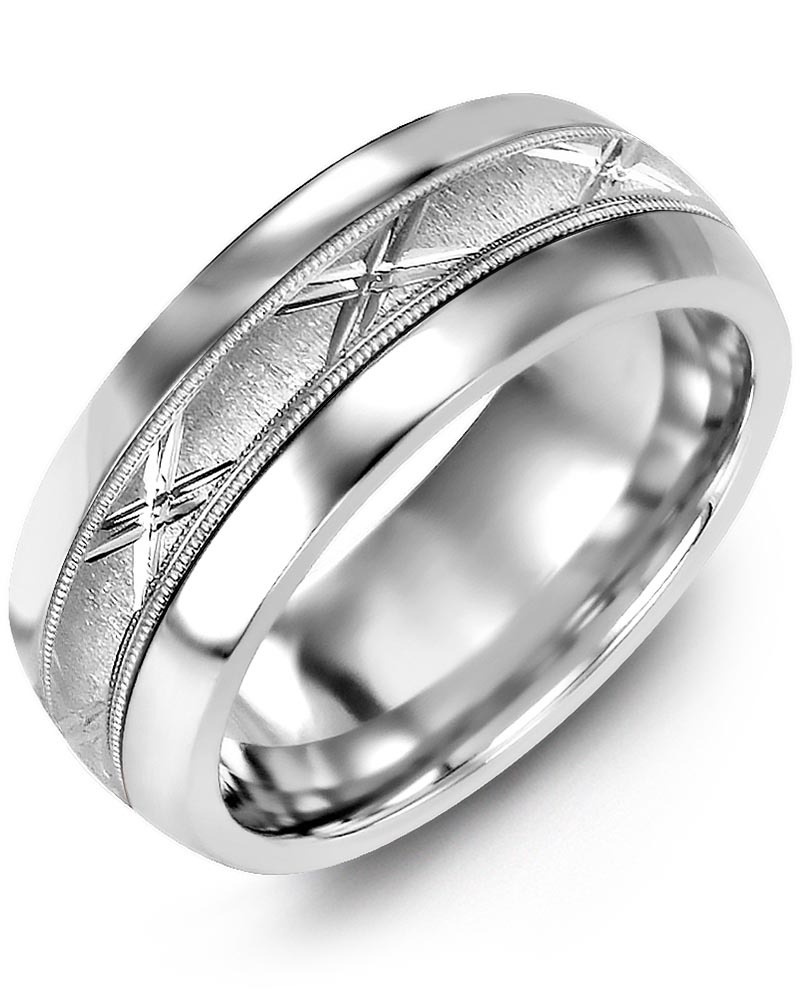 Men's & Women's Tungsten Half Round & White Gold Wedding Band