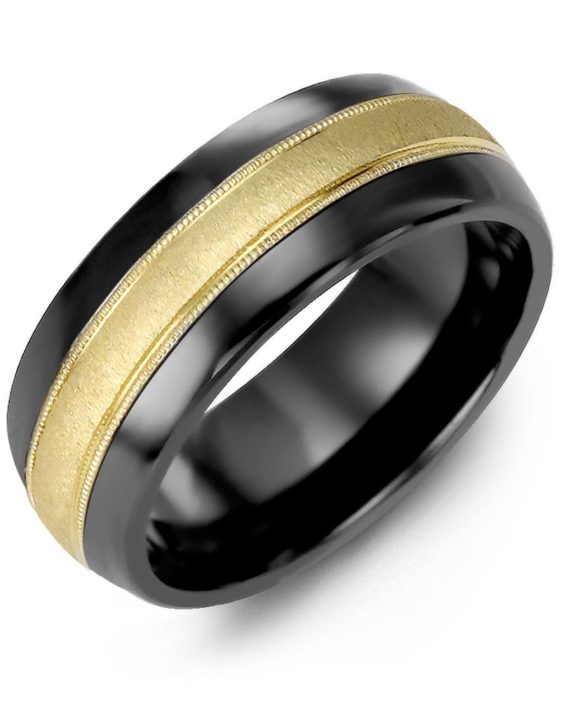 Men's & Women's Black Ceramic Half Round & Yellow Gold Wedding Band