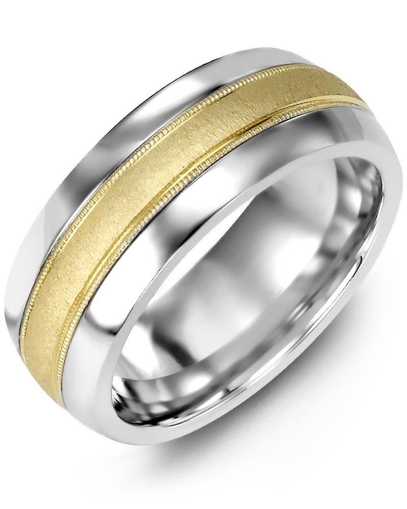 Men's & Women's Tungsten Half Round & Yellow Gold Wedding Band from MADANI Rings. Wedding bands, fashion rings, promise rings, made of Tungsten, Ceramic, Cobalt, and Gold. View the collection at madanirings.com