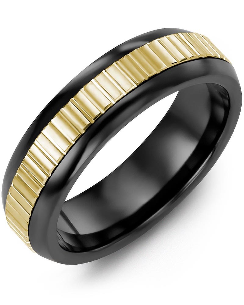 Men's & Women's Black Ceramic Half Round & Yellow Gold Wedding Band