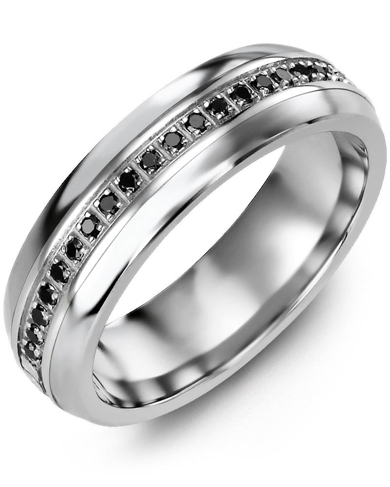 Men's & Women's Tungsten Half Round & White Gold + 21 Black Diamonds 0.21ct Wedding Band