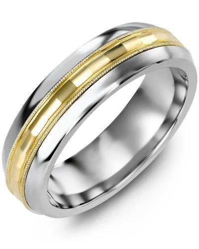 Men's & Women's Baguette Diamond Cut Milgrain Wedding Ring in Cobalt Half Round & Yellow Gold