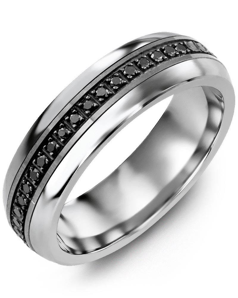 Men's & Women's Cobalt Half Round & Black Gold + 15 Black Diamonds 0.15ct Wedding Band