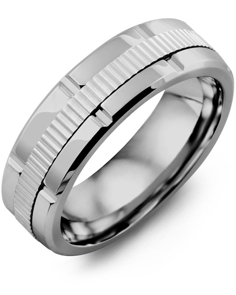 Men's & Women's Tungsten Polish Grooves & White Gold Wedding Band