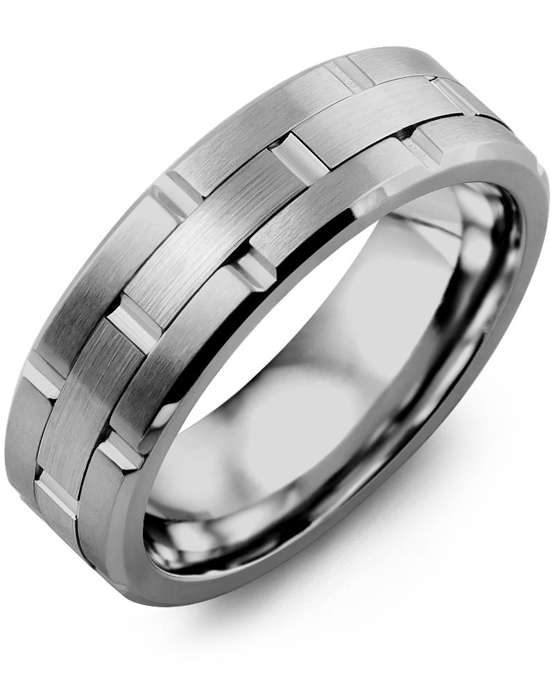 Men's & Women's Cobalt Brush Grooves & White Gold Wedding Band