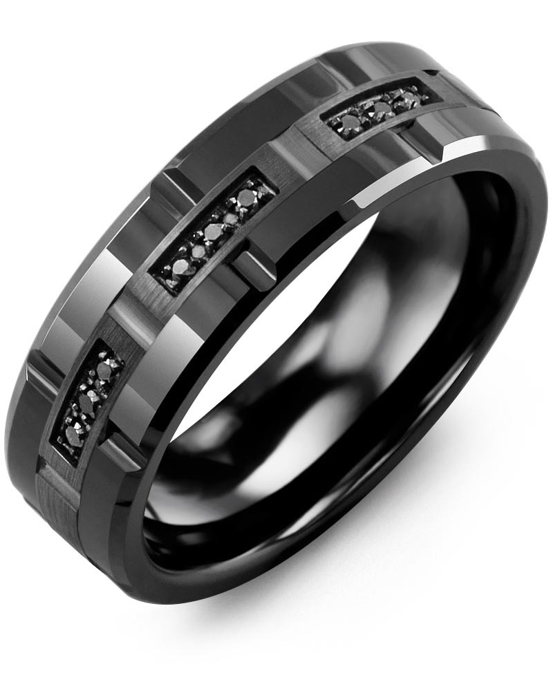 Men's Trio Black Diamond Grooved Wedding Band Men's Trio Black Diamond Grooved Wedding Band