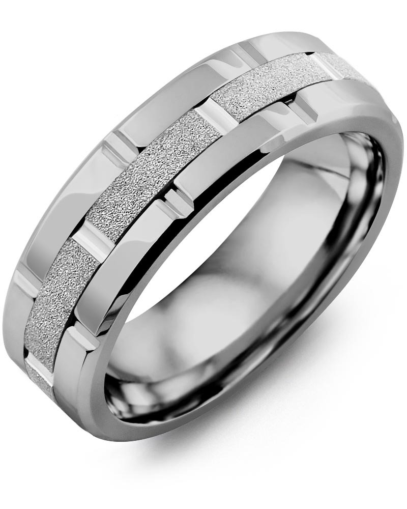 Men's & Women's Cobalt Polish Grooves & White Gold Wedding Band from MADANI Rings. Wedding bands, fashion rings, promise rings, made of Tungsten, Ceramic, Cobalt, and Gold. View the collection at madanirings.com