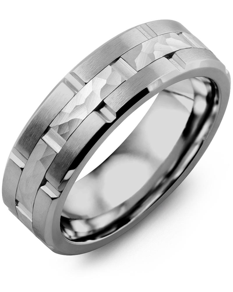 Men's & Women's Tungsten Brush Grooves & White Gold Wedding Band