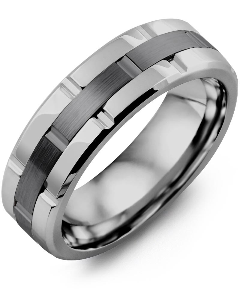 Men's & Women's Tungsten Polish Grooves & Black Gold Wedding Band