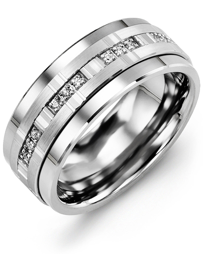 Men's & Women's Tungsten & White Gold + 12 Diamonds 0.12ct Wedding Band